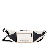 バレンシアガ ロゴ ボディバッグ ウエストバッグ 433625 ベージュ ブラック キャンバス レザー レディース BALENCIAGA 【中古】